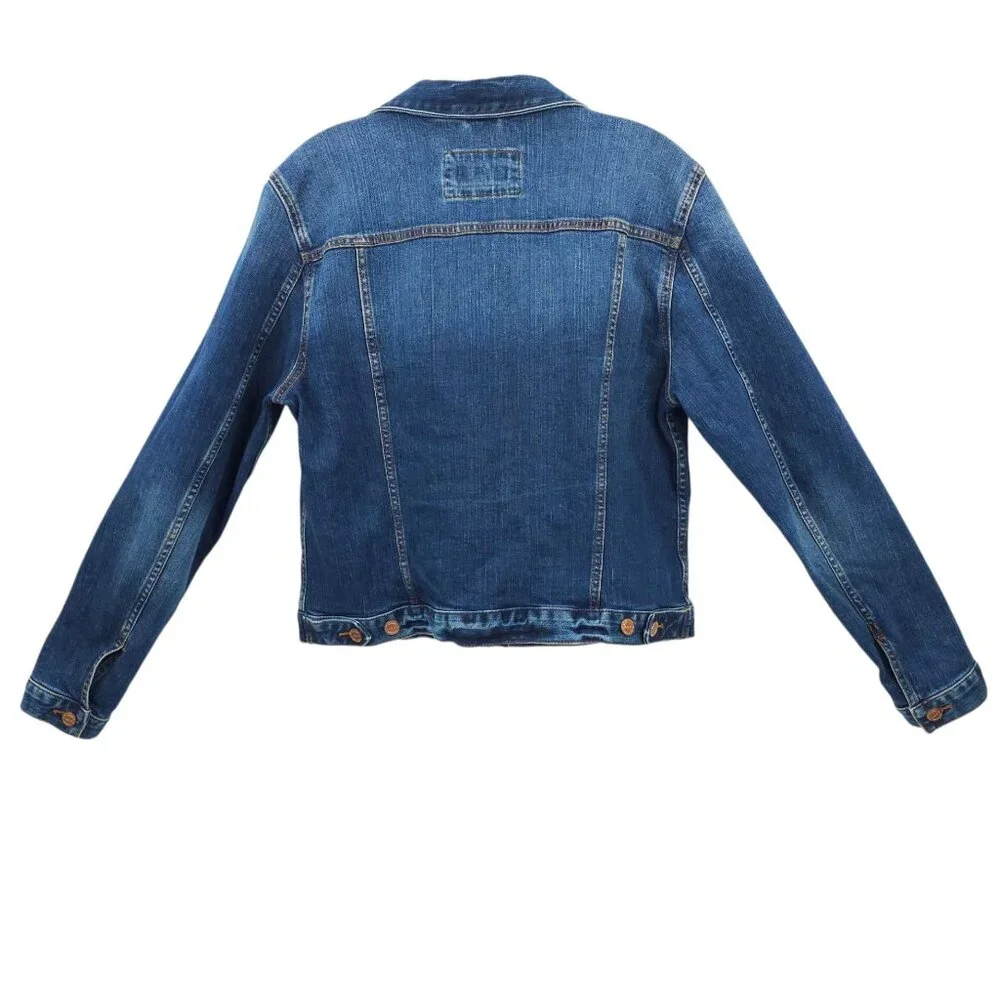 LOFT Denim Western Jacket Womens L Button Front Cropped Long Sleeve Pockets - Picture 2 of 16
